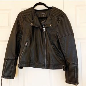 NWT Topshop size 12 faux leather black moto jacket